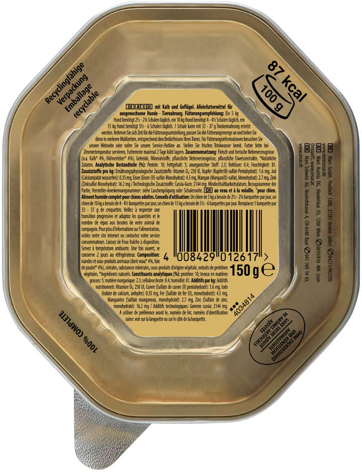 Cesar Hunde-Nassfutter Klassik-Terrine mit zartem Kalb und Geflügel